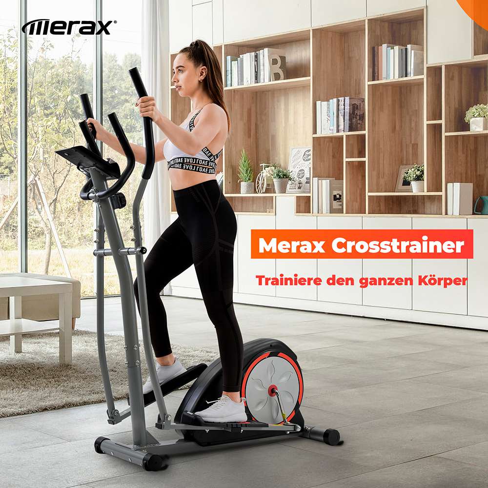 Merax Cross Portable Trainer Elliptical with LCD Display Equipment Stand For Home Exercises 8 Levels - Silver