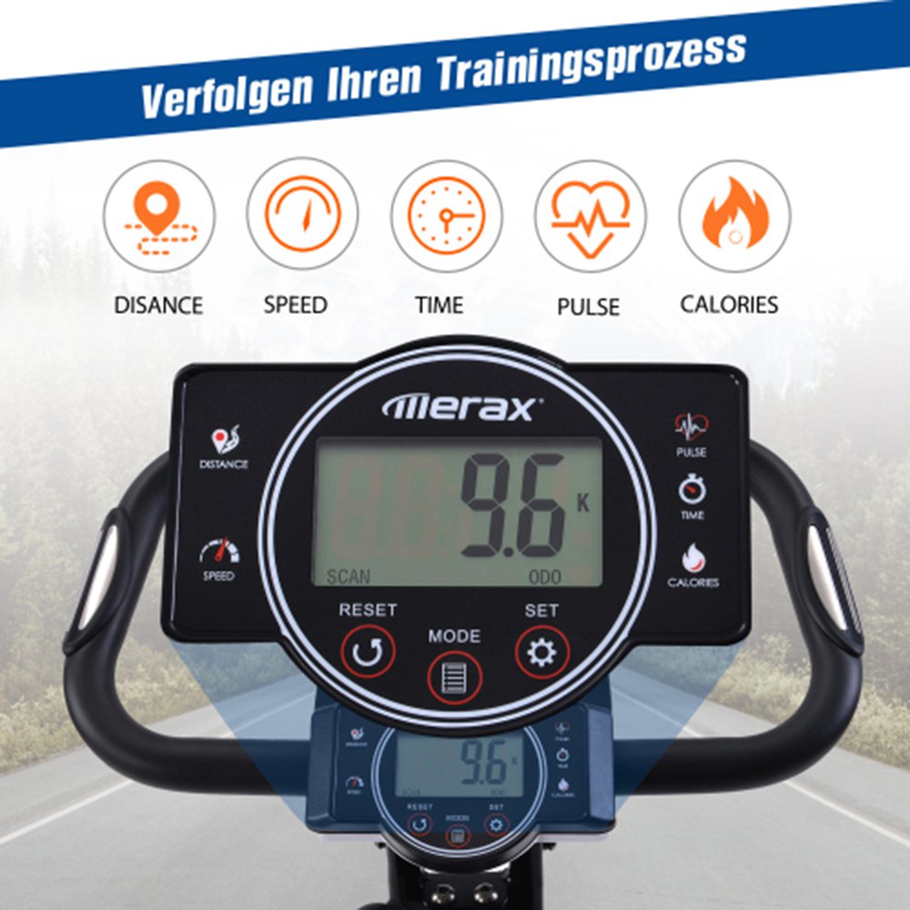 Merax دراجة هوائية قابلة للطي مع شاشة LCD ارتفاع قابل للتعديل وشرائط مقاومة للذراع للتمارين الداخلية - أزرق