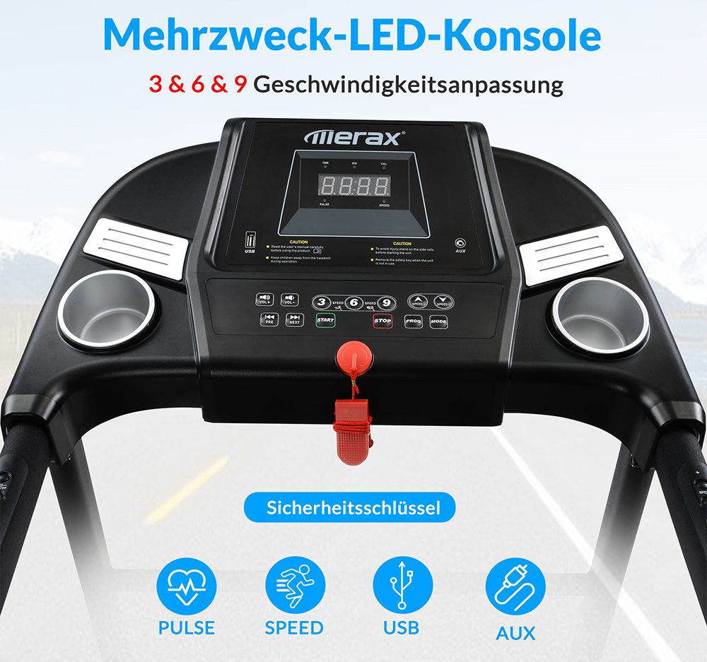 Tapis roulant Merax per uso interno pieghevole con livelli di velocità preimpostati / USB / AUX / Bluetooth / display a LED