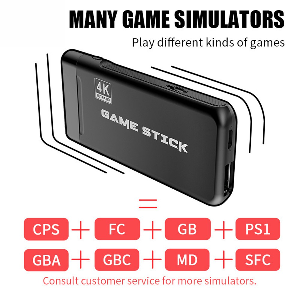 PS3000 32 Go 4K Gaming Stick avec 2 manettes de jeu sans fil 3000+ jeux préinstallés