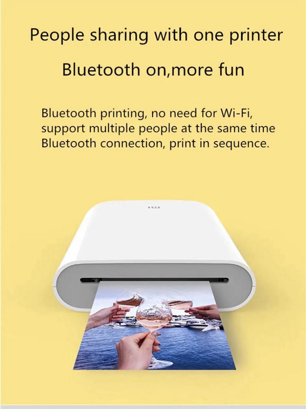 Xiaomi Pocket Photo Printer 3 Inch 300 DPI AR ZINK Non-ink Technology Portable Picture Printer APP Bluetooth Connection - White