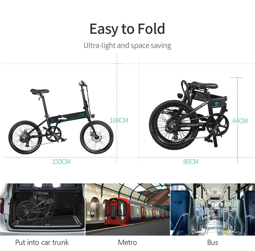 FIIDO D4S Folding Moped Electric Bike Shimano 6-speed Gear Shifting City Bike Commuter Bike 20-inch Tires 250W Motor Max 25km/h 10.4Ah Battery up to 80KM Mileage Range - Black