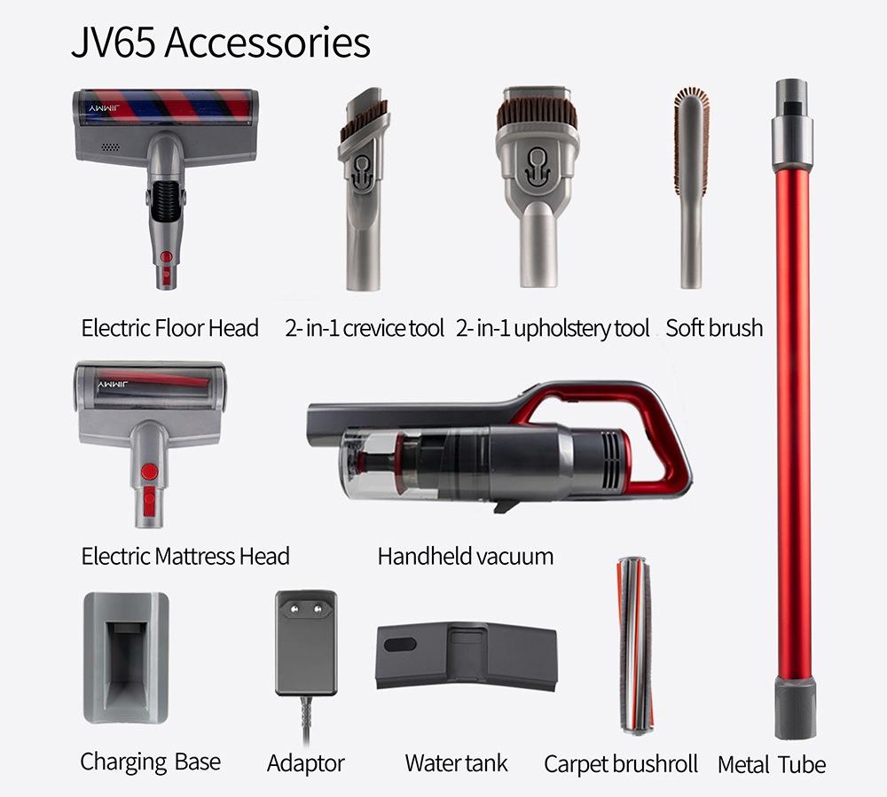 JIMMY JV65 Handheld Cordless Stick Vacuum Cleaner 22Kpa Suction Power 145AW Digital Motor 70 Minute Run Time 0.5L Big Dust Cup Low Noise Anti-winding Hair Mite + Water Tank - Red