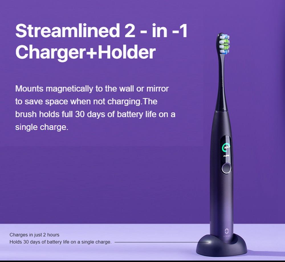 Xiaomi Oclean X Pro Global Version Smart Sonic Electric Adult Toothbrush IPX7 Waterproof Adjustable Strength Color Touch Screen USB Charging Holder 800mAh Lithium Battery APP Control - Blue