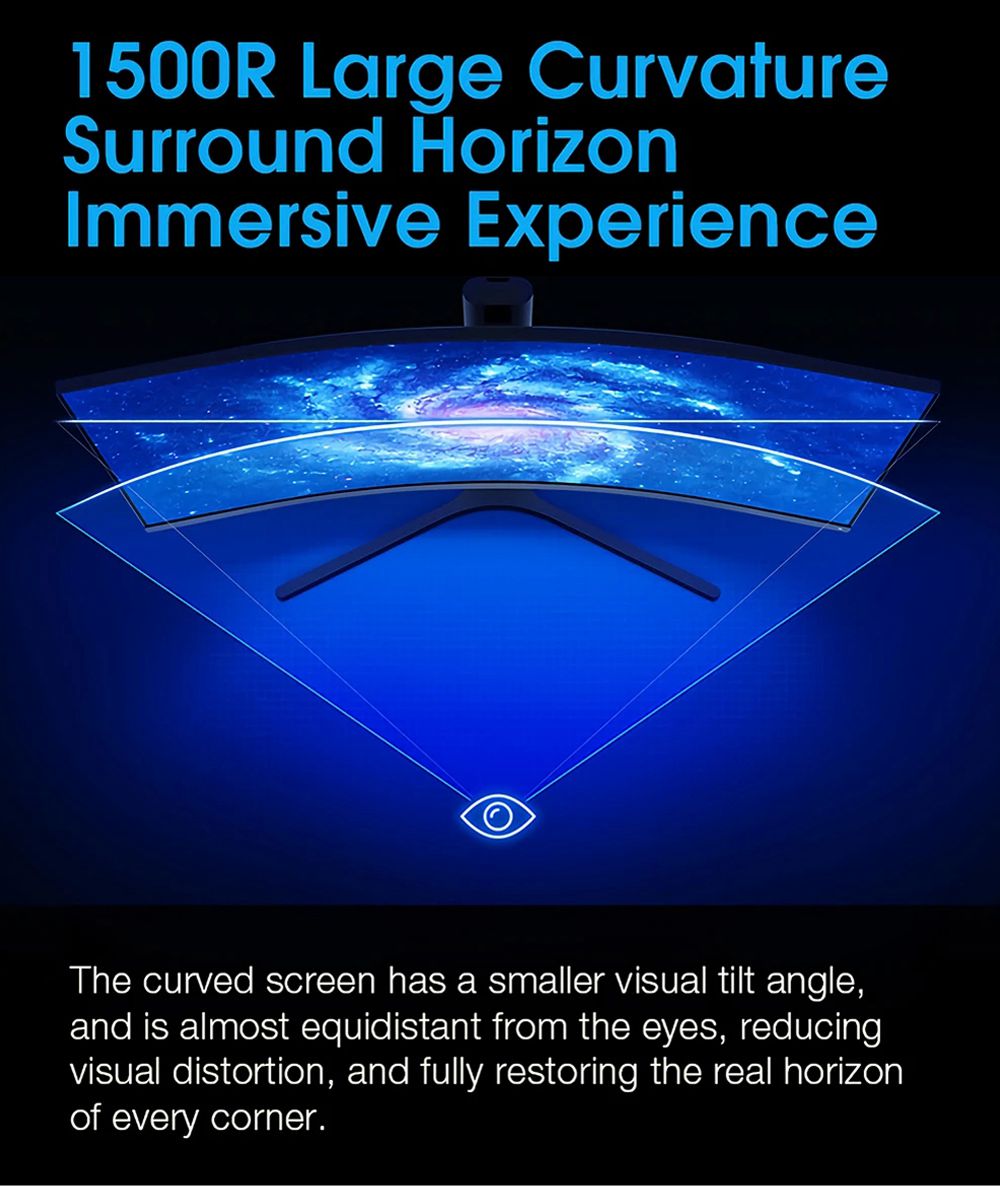 Original Xiaomi Curved Gaming Monitor 34 Inch 21:9 Bring Fish Screen 144Hz High Refresh Rate 1500R Curvature WQHD 3440*1440 Resolution 121% sRGB Wide Color Gamut Free-Sync Technology Display - Black