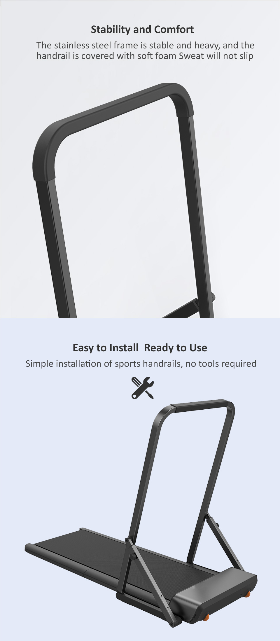 WalkingPad Special Foldable Handrail Fits For WalkingPad A1 PRO Full Steel Support Strong Durable Armrest Prevent Falling Balustrade - Black
