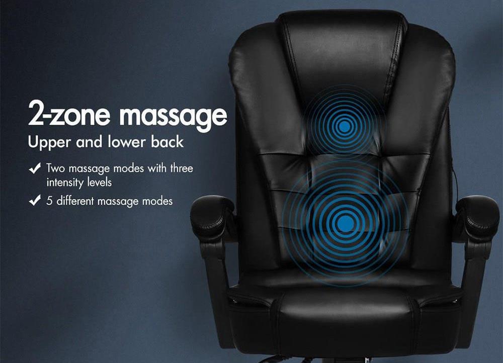ALFORDSON Rotatable Height Adjustable Massage Chair High Resilience Foam Filling Universal Wheel 150 Degrees Backward For Gaming Office - Black
