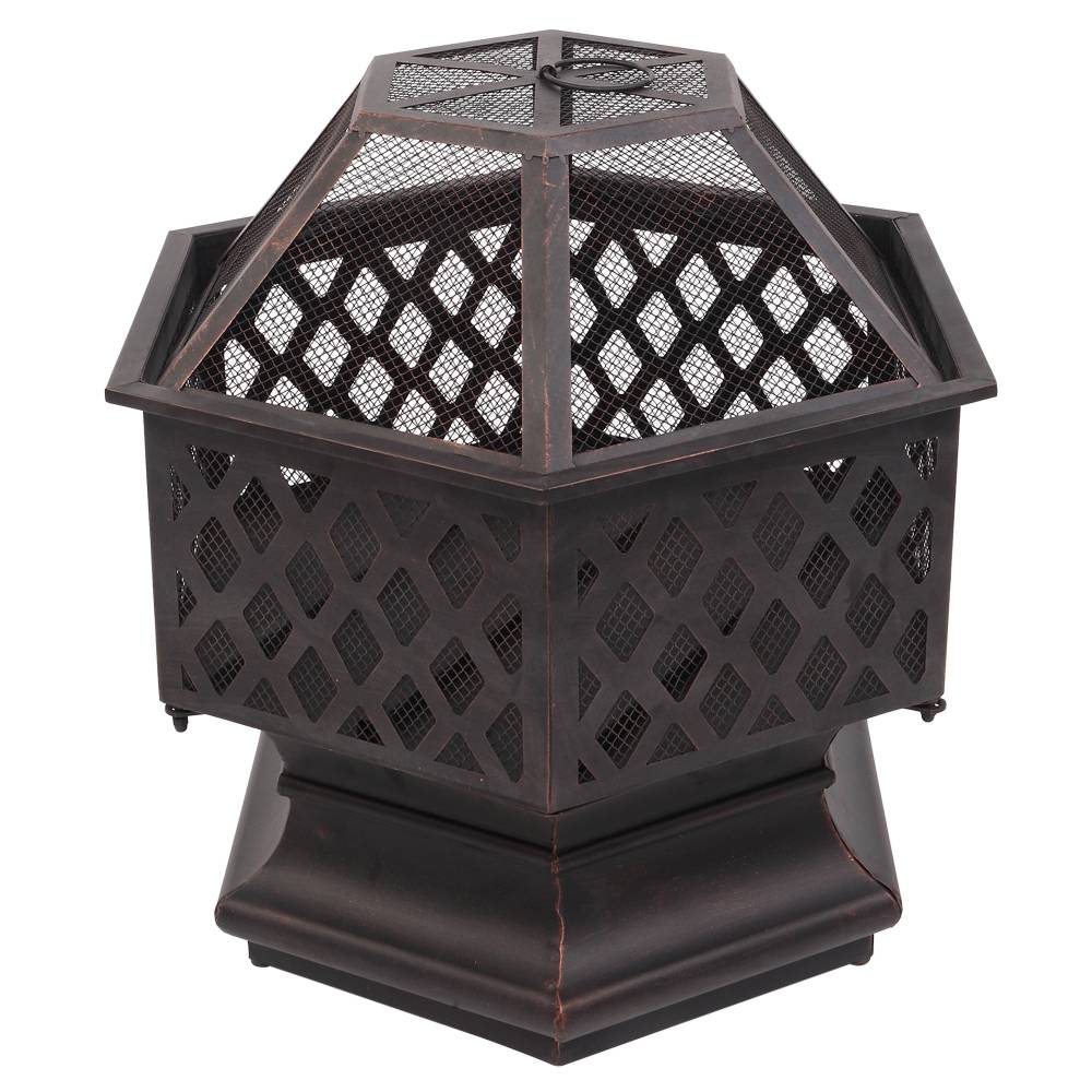 22 Inch Portable Hexagonal Iron Brazier Heat Resistant With Flame Retardant Protective Cover for Heating  Decoration - Black