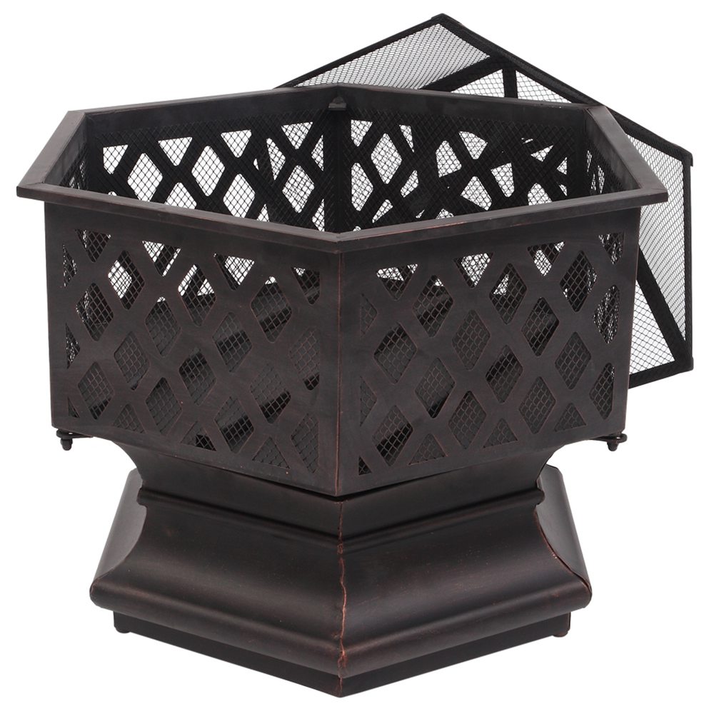 22 Inch Portable Hexagonal Iron Brazier Heat Resistant With Flame Retardant Protective Cover for Heating  Decoration - Black