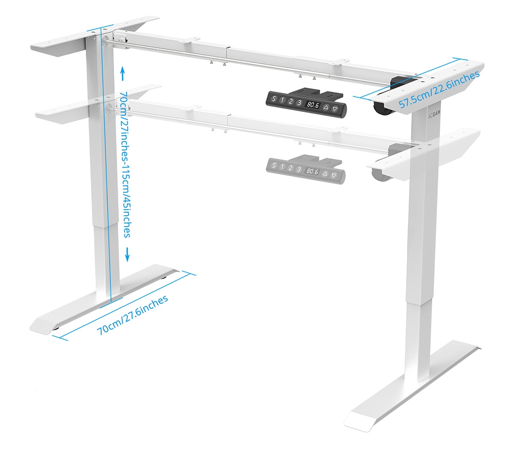 Acgam Electric Stand Up Desk Frame Workstation, Ergonomic Standing Height Adjustable Base White (Frame Only)