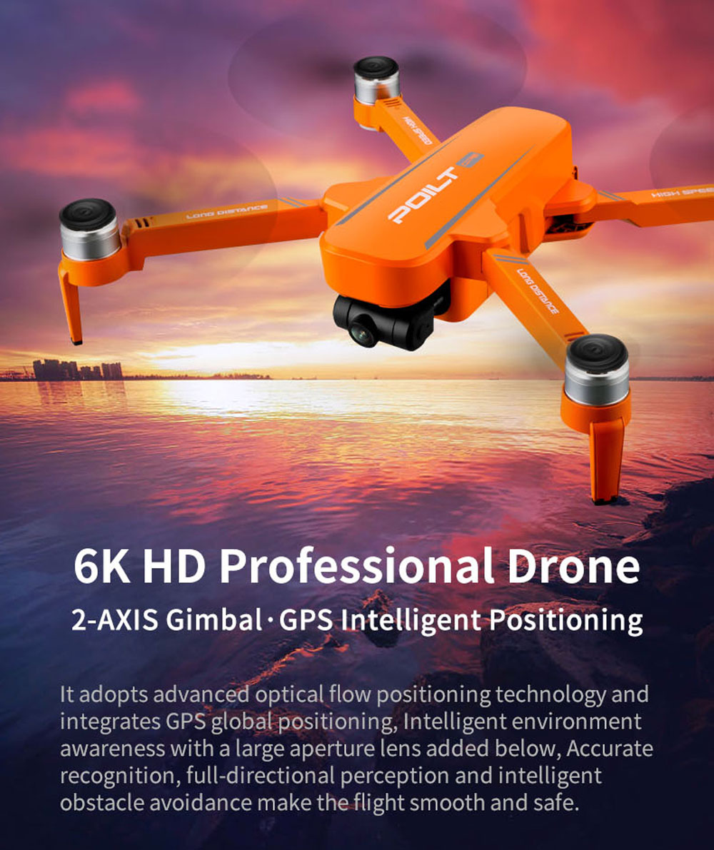 JJRC X17 6K 5G WIFI FPV GPS Brushless Foldable RC Drone with 2-axis Gimbal Dual Camera Optical Flow Positioning RTF - Orange One Battery