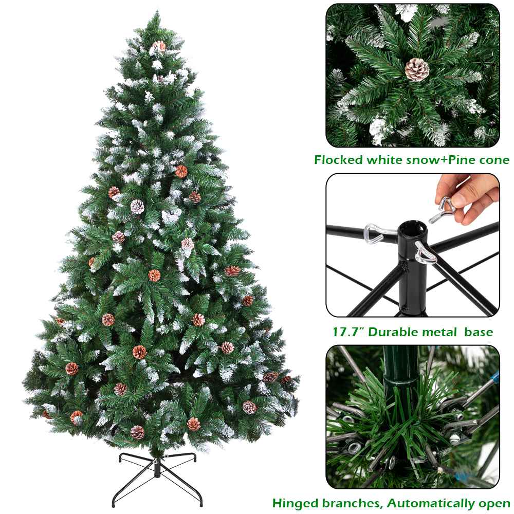 6FT Bionic Decoration Christmas Tree 920 Branches PVC Leaves Metal Frame With Pine Cones - Dark Green