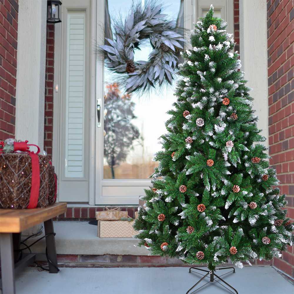 6FT Bionic Decoration Christmas Tree 920 Branches PVC Leaves Metal Frame With Pine Cones - Dark Green