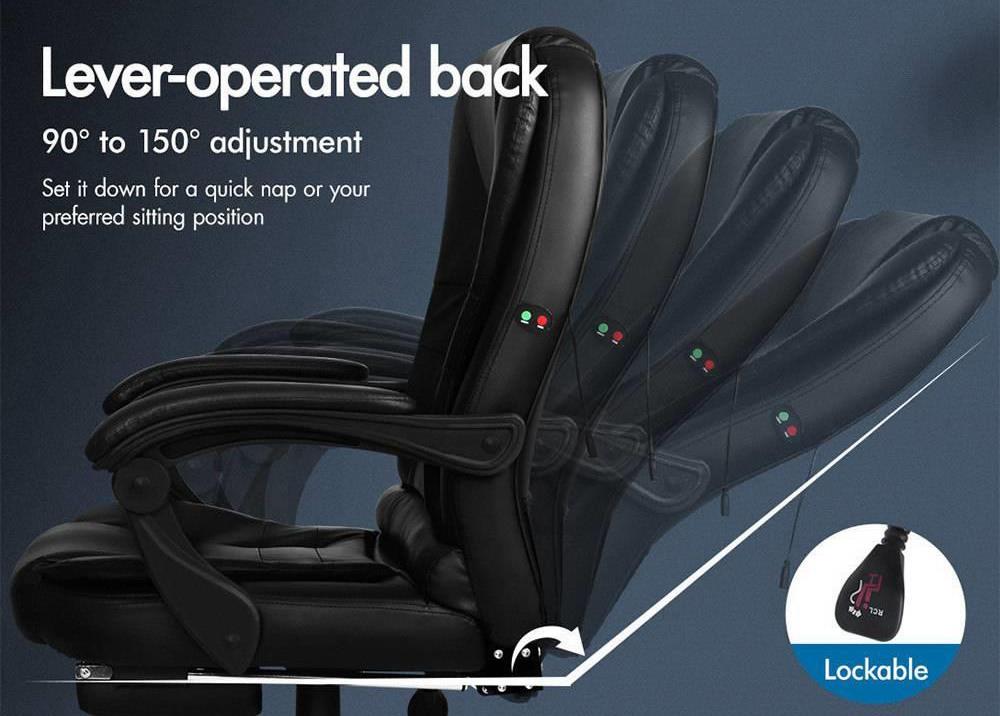 ALFORDSON Rotatable Height Adjustable Massage Chair High Resilience Foam Filling Universal Wheel 150 Degrees Backward For Gaming Office - Black