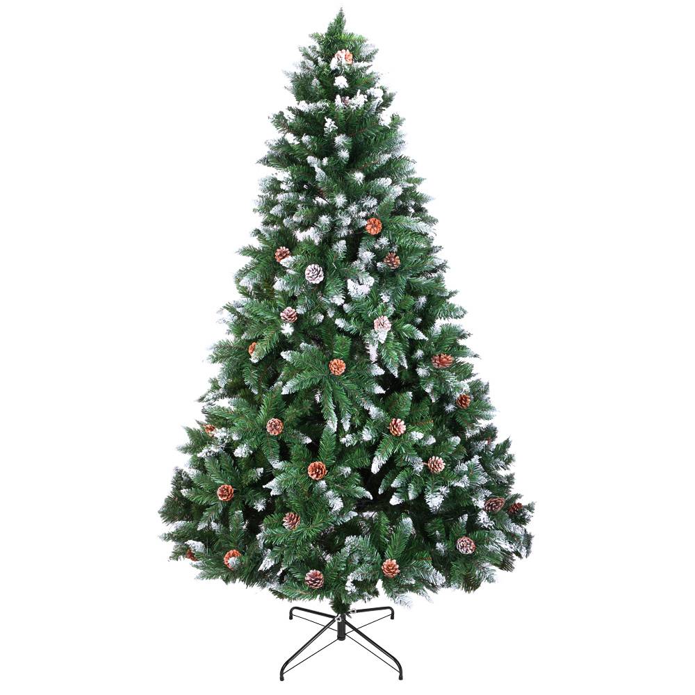 7-foot Bionic Decoration Christmas Tree 1350 Branches PVC Leaves Metal Frame With Pine Cones - Dark Green