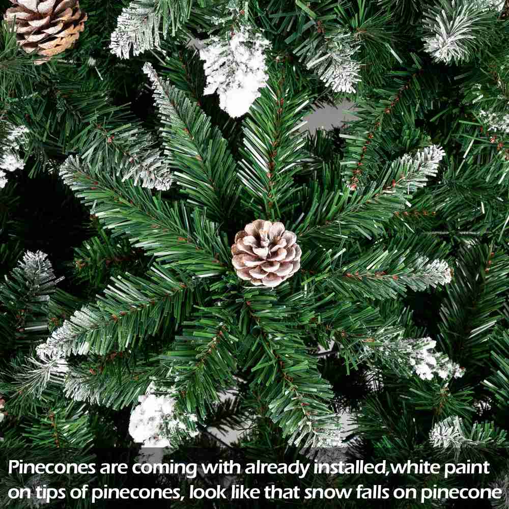 7-foot Bionic Decoration Christmas Tree 1350 Branches PVC Leaves Metal Frame With Pine Cones - Dark Green