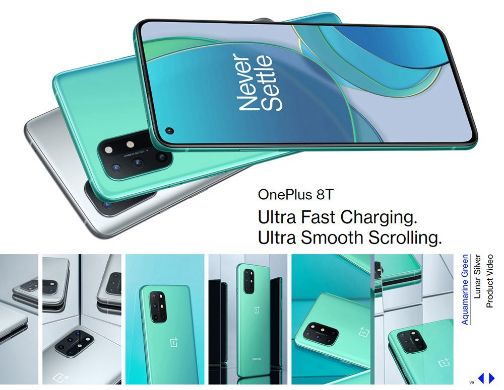 OnePlus 8T Global ROM 5G Smartphone 6.55 Inch Qualcomm Snapdragon 865 Octa Core 12GB RAM 256GB ROM Oxygen OS Dual SIM Dual Standby - Aquamarine Green