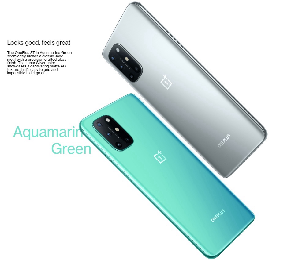 OnePlus 8T Global ROM 5G Smartphone 6.55 Inch Qualcomm Snapdragon 865 Octa Core 12GB RAM 256GB ROM Oxygen OS Dual SIM Dual Standby - Aquamarine Green