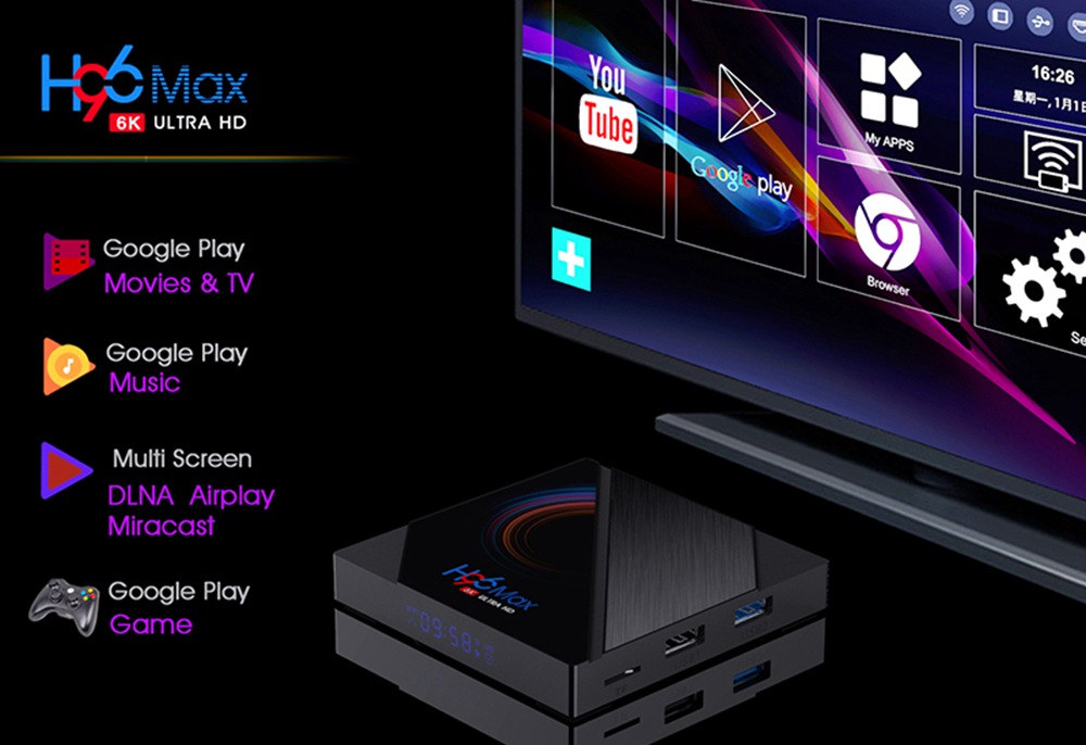 H96 MAX H616 4 GB / 64 GB Android 10 TV-Box Android 10.0 Allwinner H616 2.4 G + 5.8 G WiFi 100 Mbit / s LAN Bluetooth