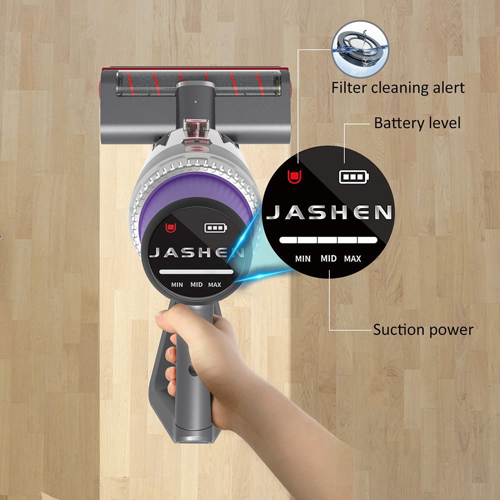 JASHEN V16 Cordless Vacuum Cleaner, 350W Strong Suction Stick Vacuum Ultra-Quiet Handheld Cordless Vacuum Wall Mounted Dual Charging for Carpet Hardwood Floor Rug Pet Hair - Purple