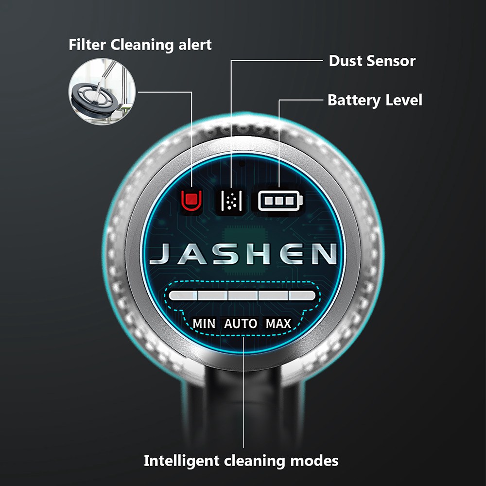 JASHEN V18 Cordless Vacuum Cleaner, 350W Power Strong Suction 2 LED Powered Brushes Cordless Stick Vacuum, Dual Charging Wall Mount for Carpet Hardwood Floor Rug Pet Hair - Blue