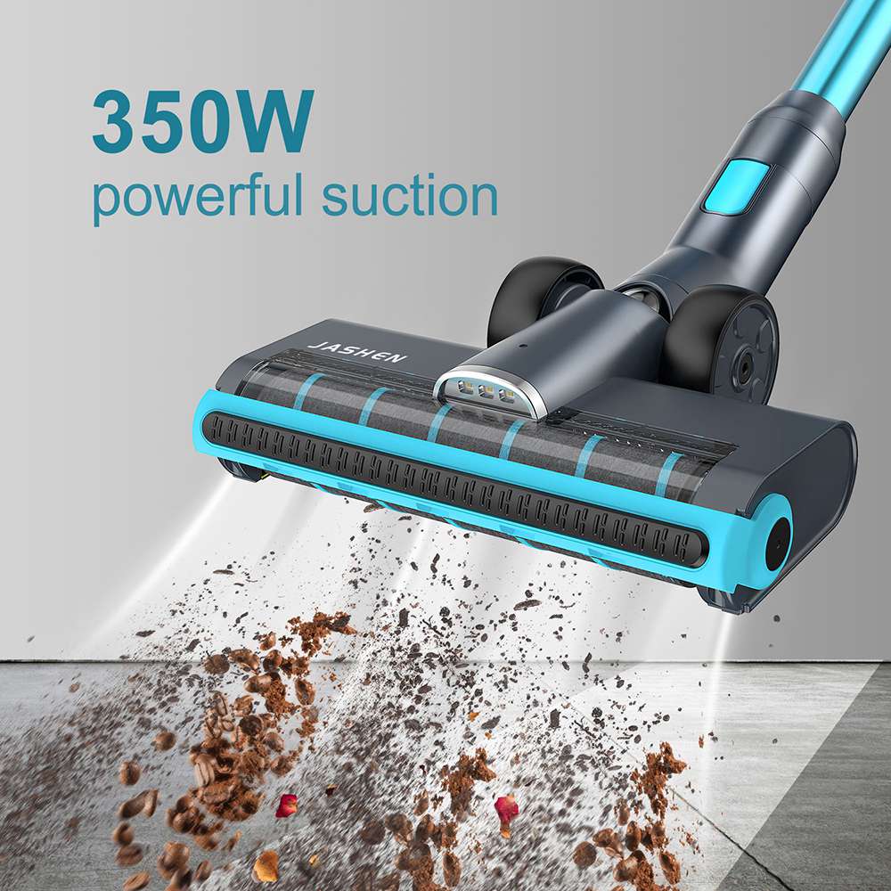 JASHEN V18 Cordless Vacuum Cleaner, 350W Power Strong Suction 2 LED Powered Brushes Cordless Stick Vacuum, Dual Charging Wall Mount for Carpet Hardwood Floor Rug Pet Hair - Blue