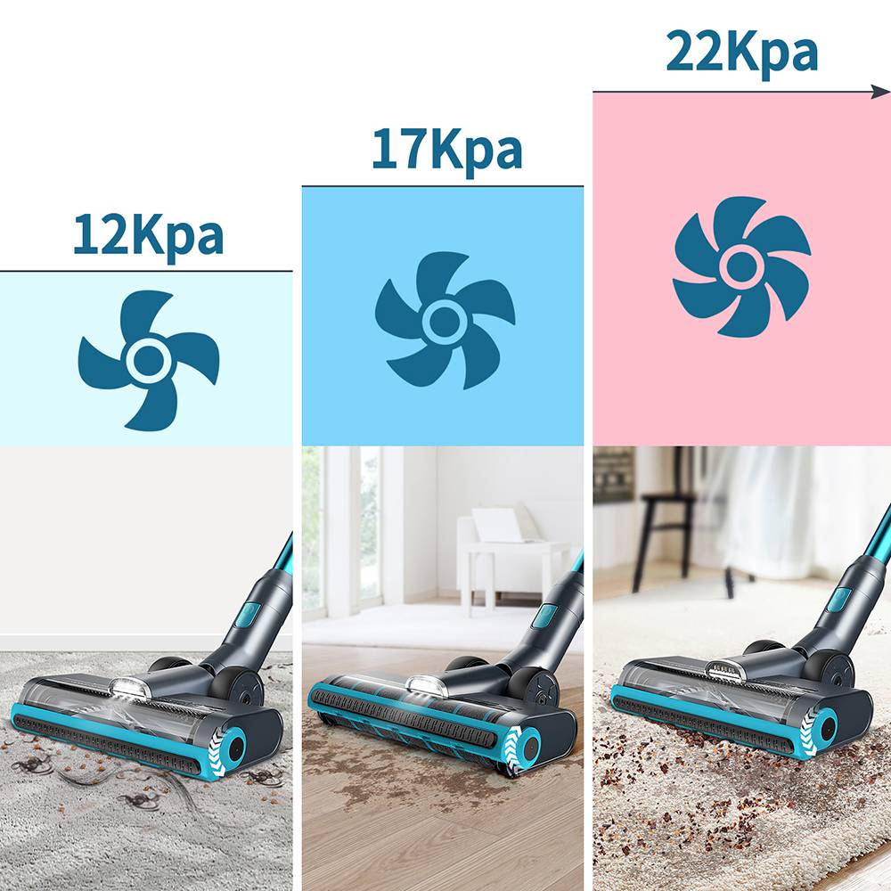 JASHEN V18 Cordless Vacuum Cleaner, 350W Power Strong Suction 2 LED Powered Brushes Cordless Stick Vacuum, Dual Charging Wall Mount for Carpet Hardwood Floor Rug Pet Hair - Blue