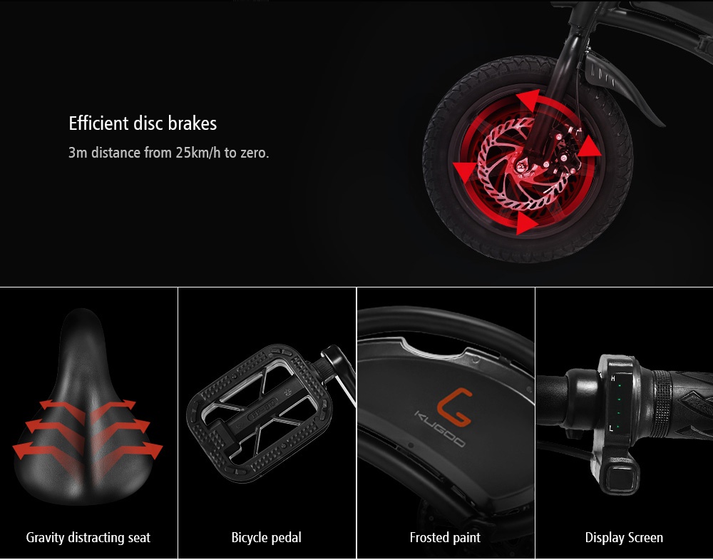 KUGOO Kirin B2 Pedallı Katlanır Moped Elektrikli Bisiklet E-Scooter 400W Fırçasız Motor Maksimum Hız 45km / s 7.5AH Lityum Pil Diskli Fren 14 İnç Pnömatik Lastikler Akıllı Uygulama Kontrolü - Siyah