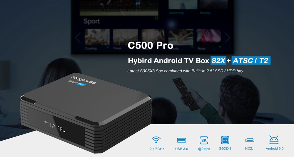 MAGICSEE C500 PRO DVB-S2/S2X ATSC 2GB/16GB Amlogic S905X3 Android 9.0 TV BOX 2.4G+5G WIFI Bluetooth 2.5 Inch SSD/HDD Bay