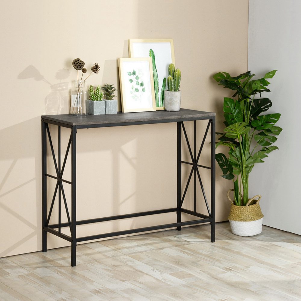 NAVIN-LMKZ Table en bois simple cadre en acier de style industriel en chêne pour salle de bain de chambre à coucher couloir - marron