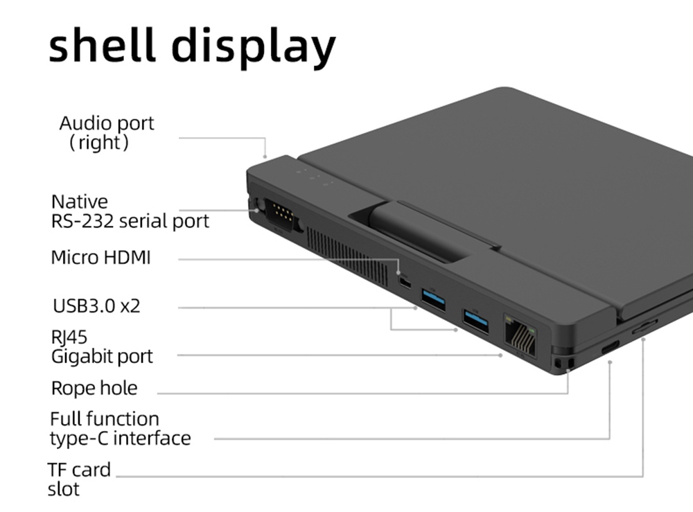 One Netbook  A1 360 Degree 2 in 1 Pocket Laptop Intel M3-8100Y  7" Touch Screen 2560*1200 IPS 8GB RAM 256GB PCIe SSD RS232 Port Gigabit RJ45 Windows 10 Fingerprint- Black