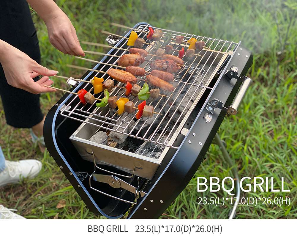 Portable Foldable Charcoal Grill Stainless Steel Material For Outdoor Camping Terrace Picnic - Black