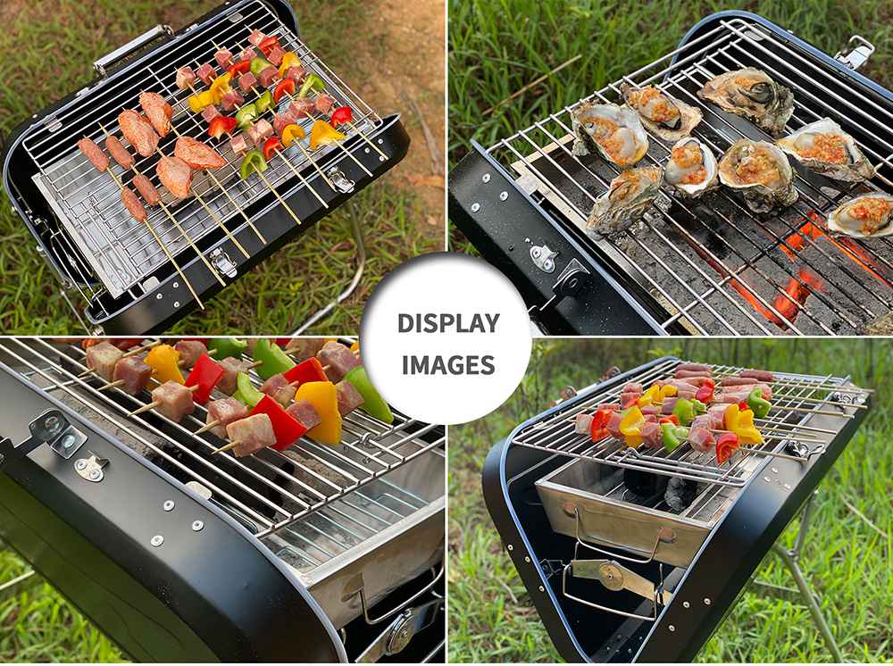 Portable Foldable Charcoal Grill Stainless Steel Material For Outdoor Camping Terrace Picnic - Black