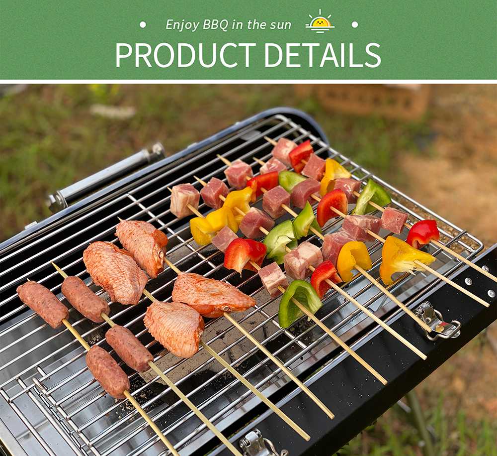 Portable Foldable Charcoal Grill Stainless Steel Material For Outdoor Camping Terrace Picnic - Black