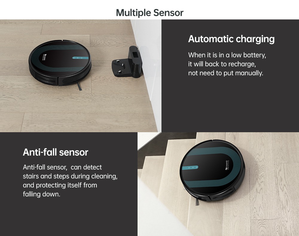 Proscenic 850T Akıllı Robot Temizleyici 3000Pa Emme Üç Temizleme Modu 500ml Toz Toplayıcı 300ml Elektrikli Su Deposu Alexa Google Home Uygulama Kontrolü - Siyah