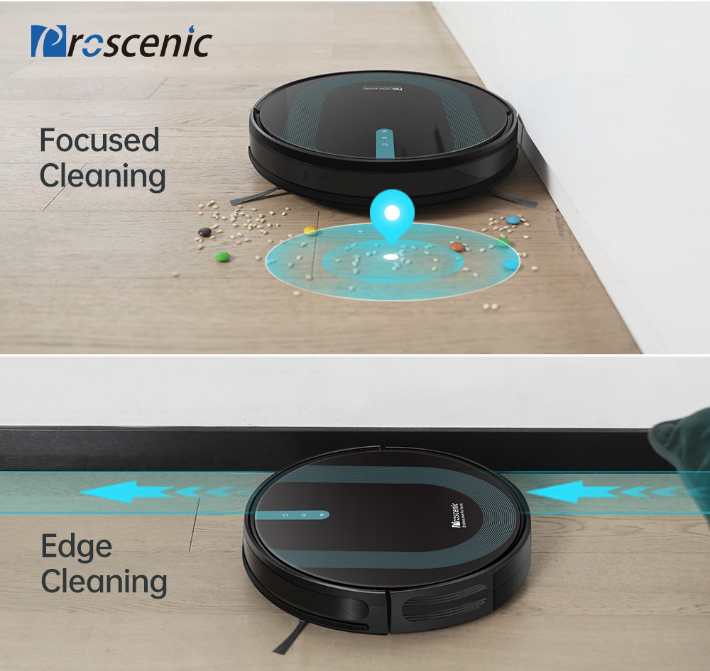 Proscenic 850T Smart Robot Cleaner 3000Pa Suction Three Cleaning Modes 500ml Dust Collector 300ml Electric Water Tank Alexa Google Home App Control - Μαύρο