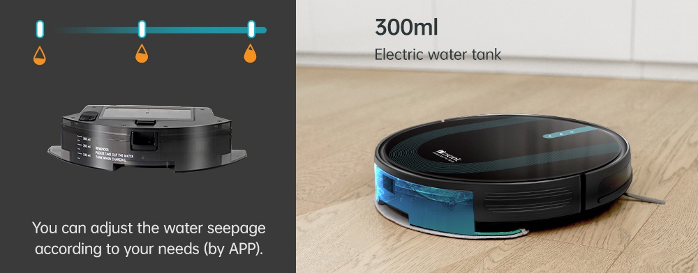 Proscenic 850T Smart Robot Cleaner 3000Pa Suction Three Cleaning Modes 500ml Dust Collector 300ml Electric Water Tank Alexa Google Home App Control - Black