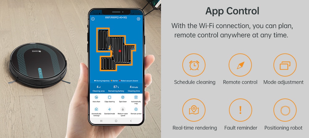 850T Wi-Fi Connected Robot Vacuum Cleaner Works with Alexa & Google Home