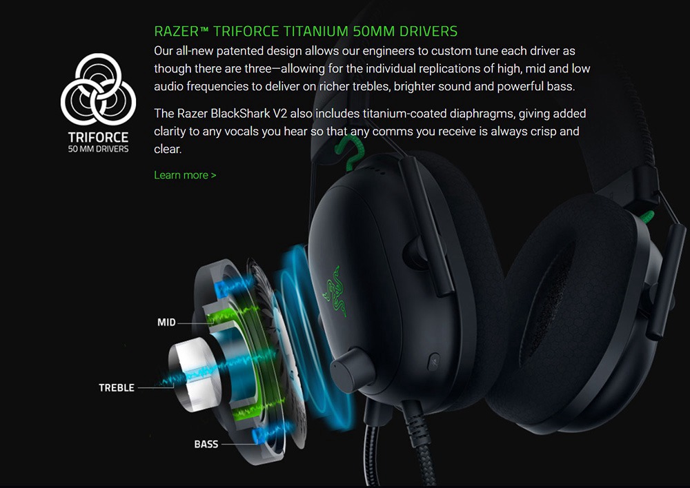 Razer BlackShark V2 Gaming Headset THX 7.1 Surround Sound 50 mm Drivers Afneembare microfoon 3.5 mm audio-aansluiting