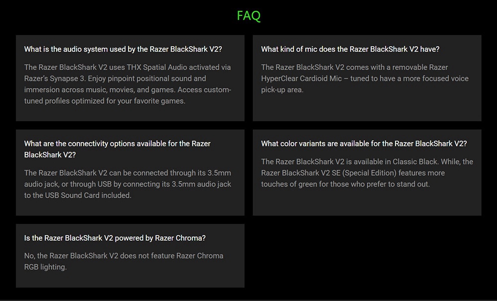 Zestaw słuchawkowy do gier Razer BlackShark V2 THX Dźwięk przestrzenny 7.1 Sterowniki 50 mm Odłączany mikrofon Gniazdo audio 3.5 mm