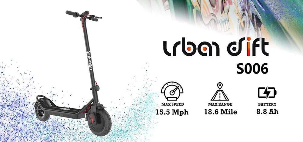 Urban Drift S006 10 Inch Electric Scooter 10Ah Aluminium Alloy Body 350W Motor Rear Disk Brake 25km/h - Black