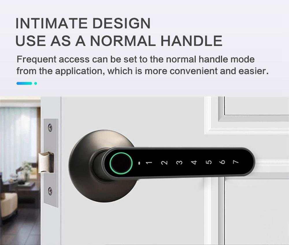 Exitec H03 Smart Fingerprint Key Lock with Biometric, Keyless Entry Mechanical Handle with Bluetooth, App Support, Multilingual, Left and Right, Compatible with 35-58mm thickness for Main Door Entrance, Master Room, Home, Hotel, Apartment, School