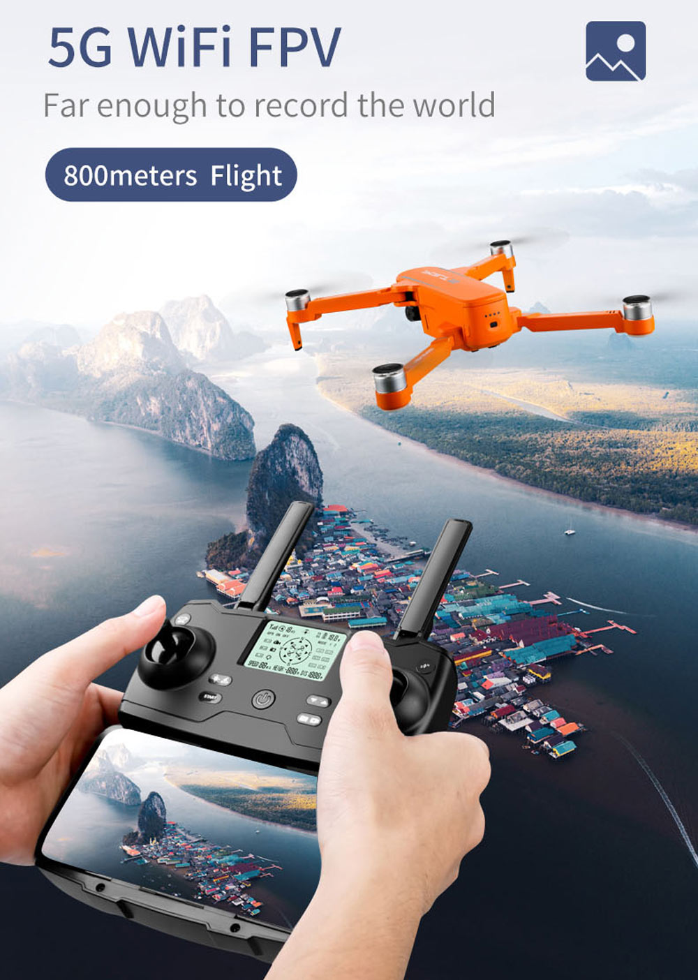 JJRC X17 6K 5G WIFI FPV GPS Brushless Foldable RC Drone with 2-axis Gimbal Dual Camera Optical Flow Positioning RTF - Orange One Battery