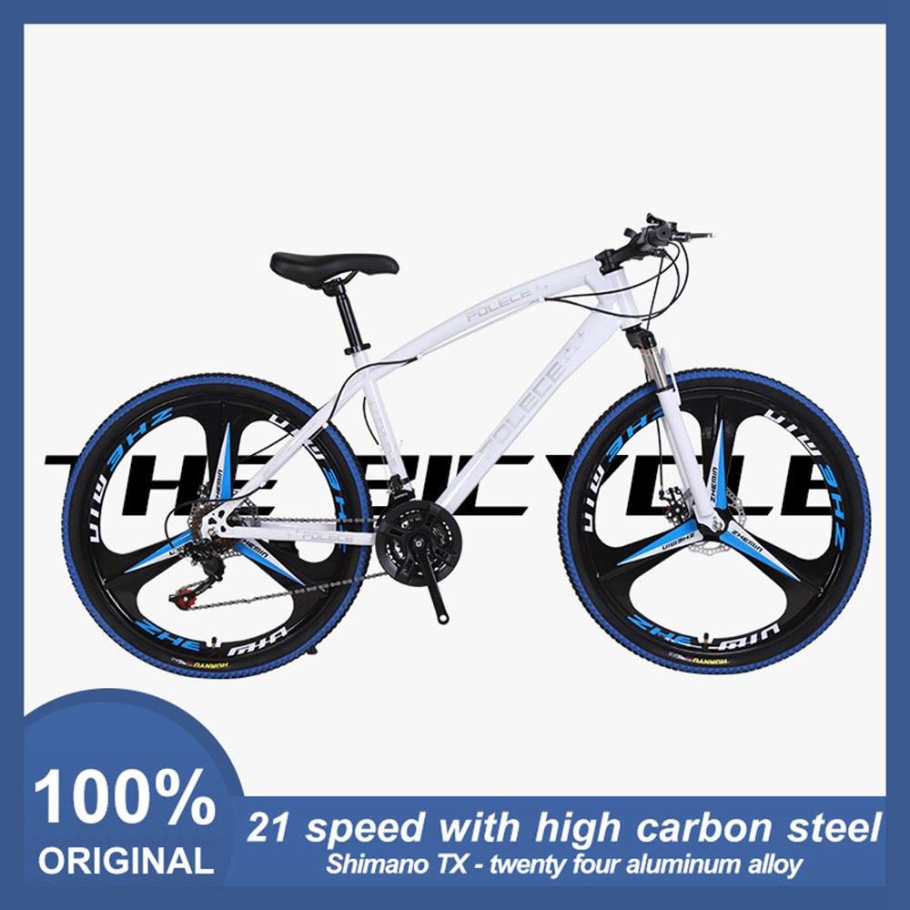 POLECE Python Shaped Mountain Bike 26 Inch Double Disc Brake Aluminum Alloy 21 Speed Gears - Blue White