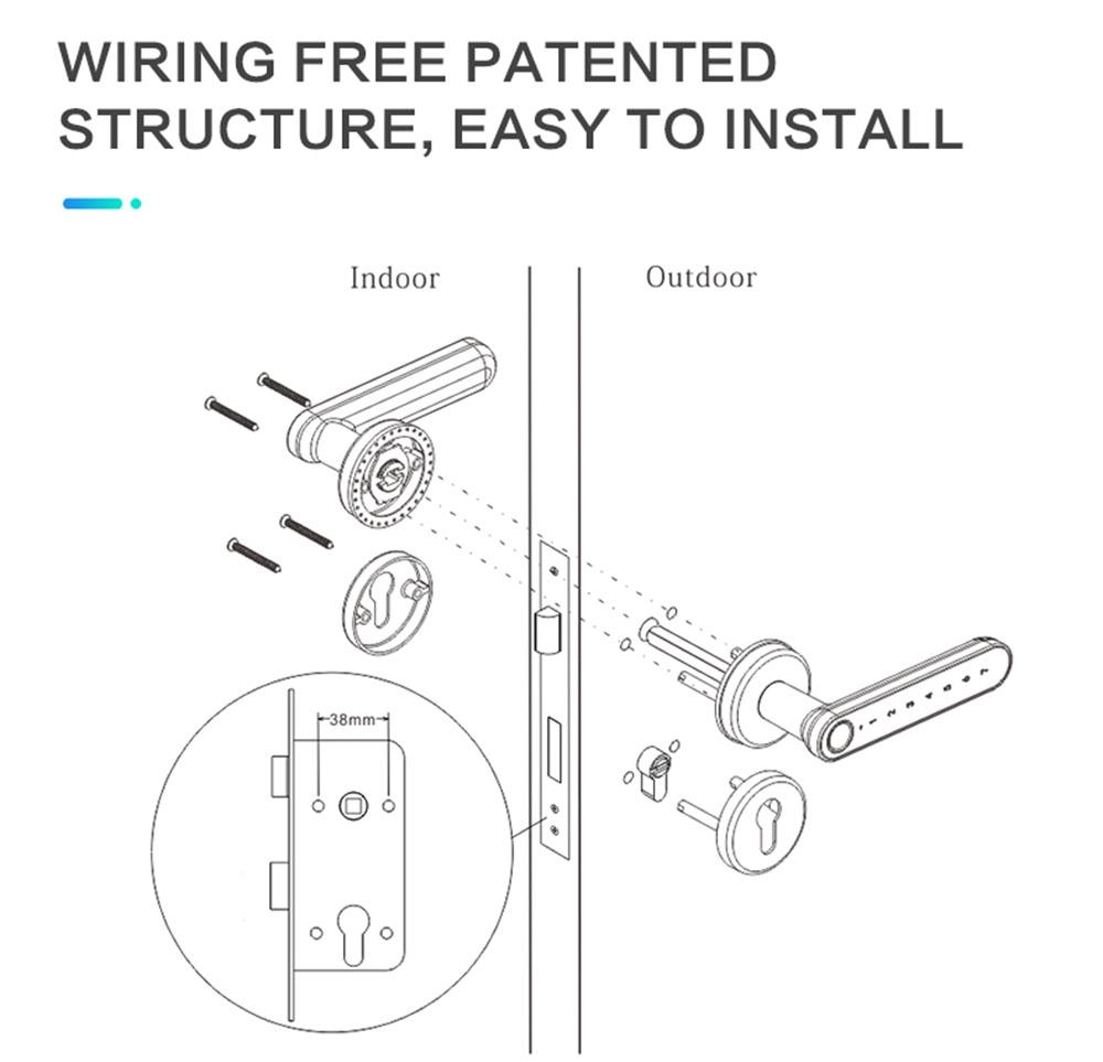 Exitec H03 Smart Fingerprint Key Lock with Biometric, Keyless Entry Mechanical Handle with Bluetooth, App Support, Multilingual, Left and Right, Compatible with 35-58mm thickness for Main Door Entrance, Master Room, Home, Hotel, Apartment, School