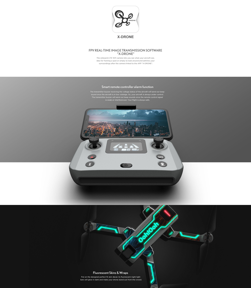 MJX V6 2.7K GPS 5G WIFI FPV Foldable Brushless RC Drone Optical Flow Positioning RTF - Two Batteries