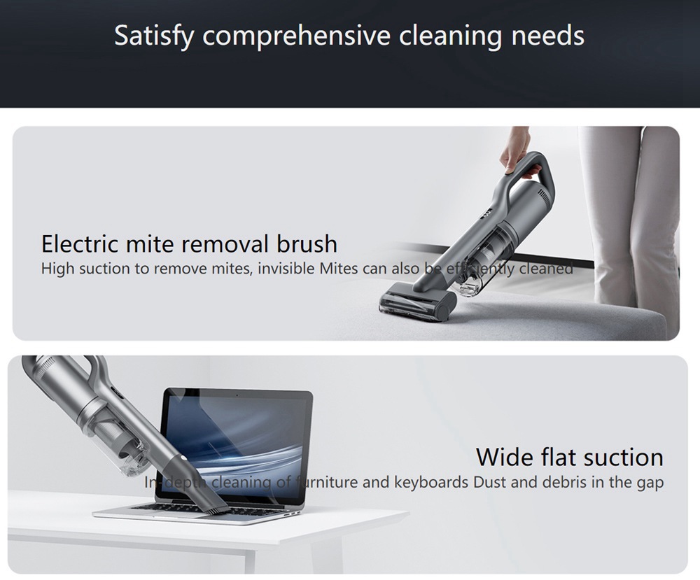 ROIDMI NEX 2 Plus Smart Cordless Handheld Vacuum Cleaner 2 in 1 Vacuuming Wiping 150W 26500Pa Strong Suction 80 Mins Running Time 550ml Dust Box 240ml Water Tank  V-shaped Anti-winding APP Control - Gray