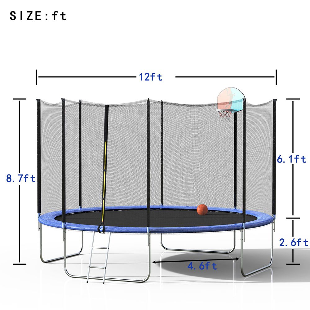 12FT Large Adult Children Outdoor Trampoline - Black