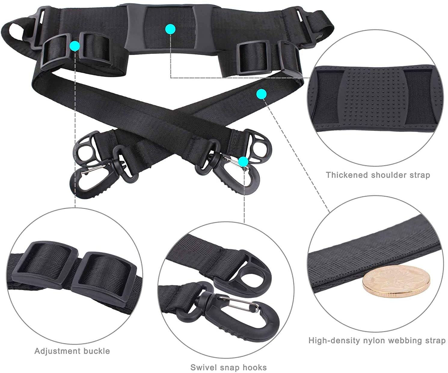 Electric Scooter Shoulder Strap Belt Hand Strap Belt Portable Transport Crossbody Bag for Kids Bicycles Folding Bike Xiaomi Mijia Segway Ninebot Electric Scooters Parts Ski Equipment - Black