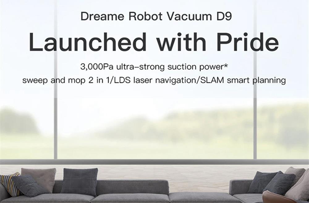 Dreame D9 Smart Robot Vacuum Cleaner Sweep and Mop 2-in-1 3000Pa Strong Suction LDS Laser Navigation 150 Minutes Running Time 270ml Electric Water Tank SLAM Smart Planning APP Control for Pet Hair, Carpet, Hard Floor EU Version - White